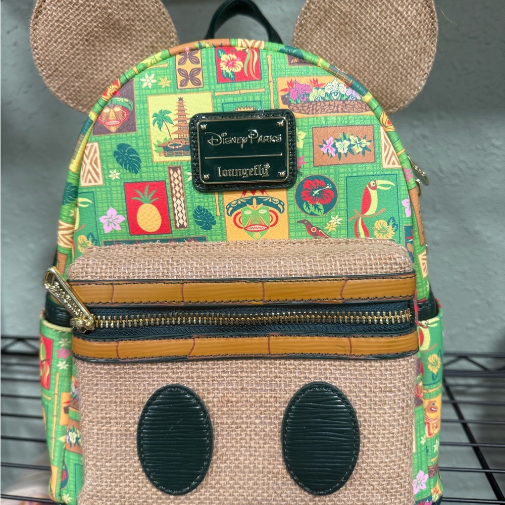 Loungefly Green and Tan Enchanted Tiki Room Backpack with Disney Charm